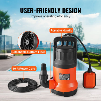 Dränkbar vattenpump för allmännyttiga ändamål, 400 W, 2510 GPH/9506 LPH, 7,9 m tryckhöjd, vattenpump