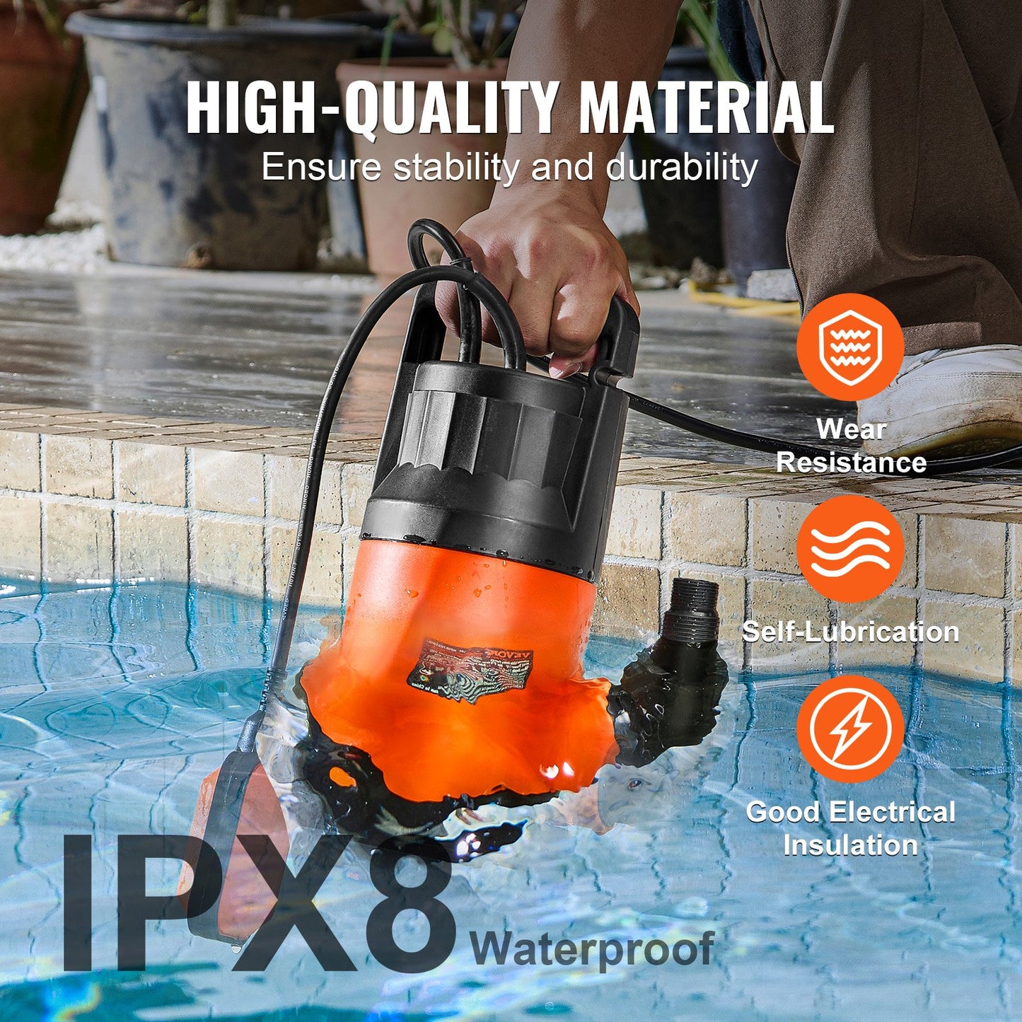 Dränkbar vattenpump 700 W 4148 GPH/15 700 LPH 33 ft/10 m tryckvattenpump