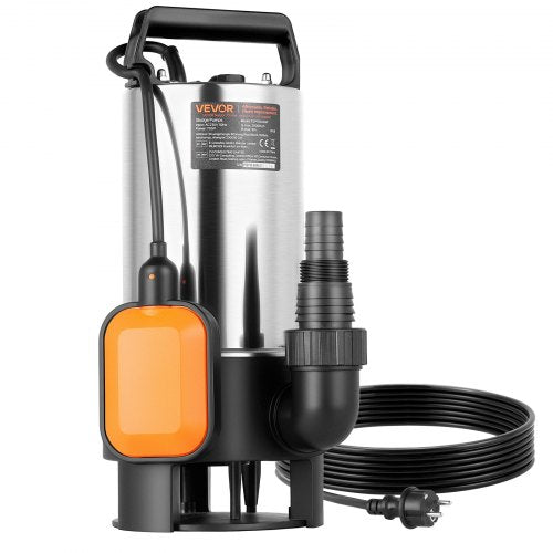 710W dränkbar sumppump, 20000 l/h, dränkbar avloppspump i rostfritt stål för smutsigt rent vatten med automatisk flottörbrytare, lång sladd, 9 m maxlyft, för pooler, trädgård, dammar, översvämmade områden
