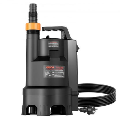 690W dränkbar sumppump, 17500 l/h, PP-GF20 dränkbar avloppspump för smutsigt rent vatten med automatisk flottörbrytare, lång sladd, 9 m maxlyft, för pooler, trädgård, dammar, översvämmade områden
