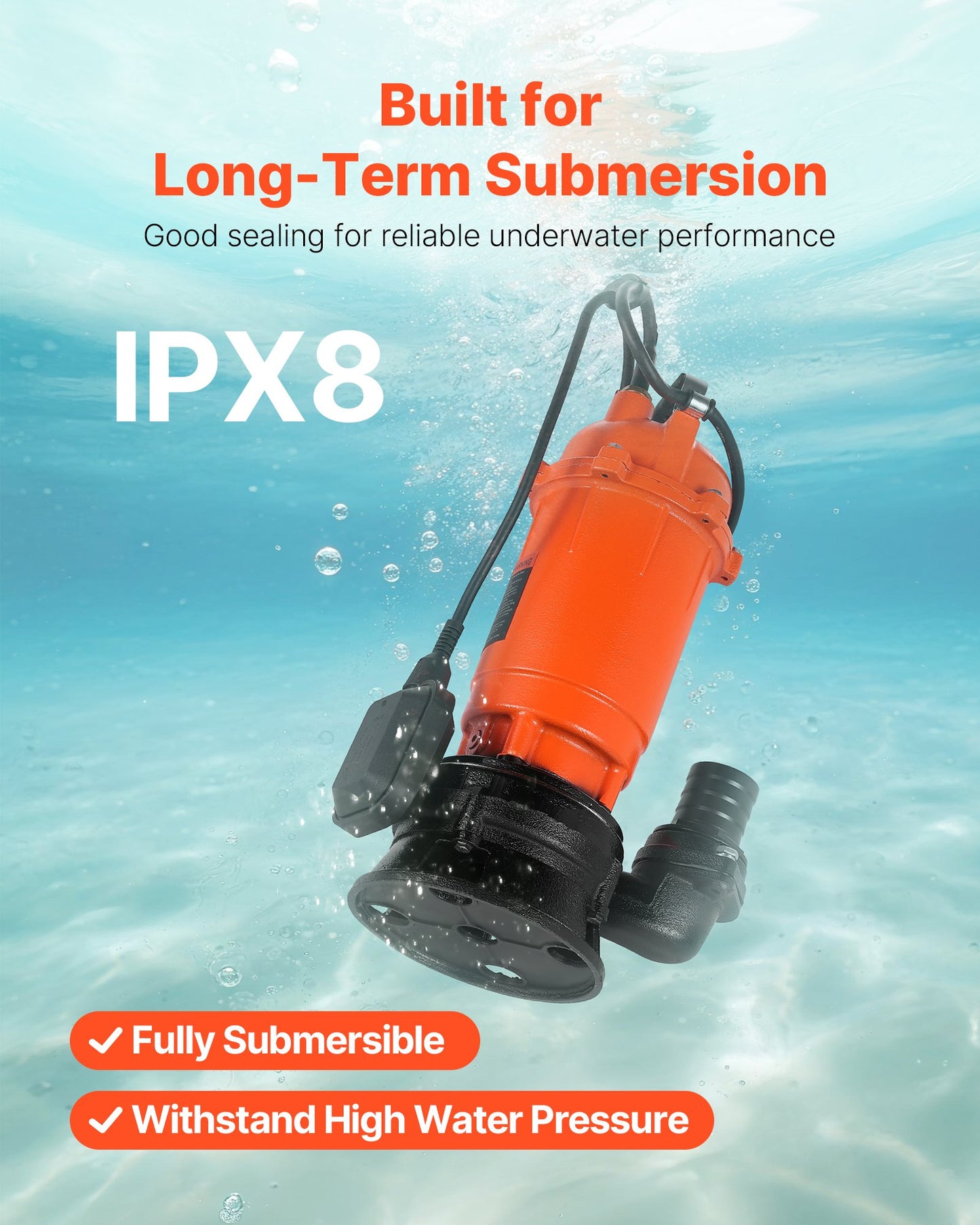 1500W dränkbar avloppspump, 21000 l/h, dränkbar avloppspump i gjutjärn med automatisk flottörbrytare, 18 m maxlyft, dränerar smutsigt rent vatten, för pooler, trädgårdar, dammar, översvämmade områden