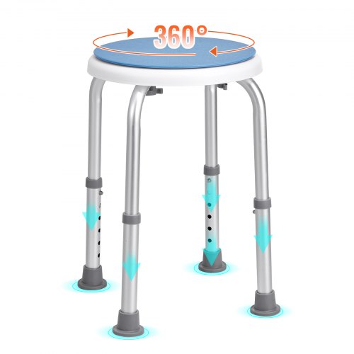 Duschstol 360 graders roterande, justerbar höjd duschpall sits, badstol för inuti dusch eller badkar, halkfri bänk badkarspall sits för äldre med funktionsnedsättning, 136,1 kg kapacitet