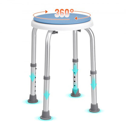 Duschstol 360 graders roterande, justerbar höjd duschpall sits, badstol för inuti dusch eller badkar, halkfri bänk badkarspall sits för äldre med funktionsnedsättning, 136,1 kg kapacitet
