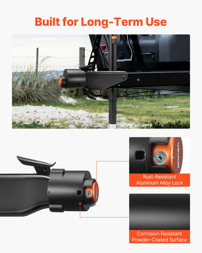 Släpvagnslås, passar 50,6 och 58,6 mm raka kulkopplingar, kraftigt dragkrokslås med 3 nycklar som säkrar säkerhetskedjor, stöldskyddande tunglås för husbil, släpvagn, båt