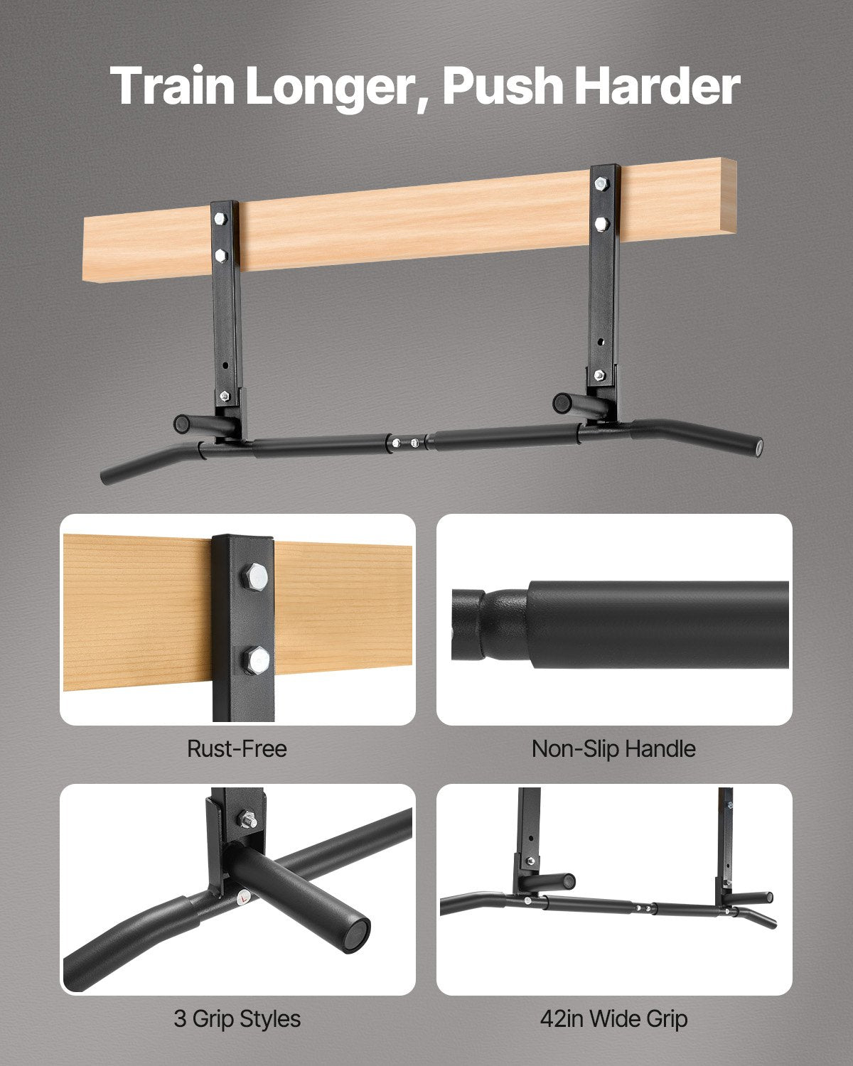 Joist Mount Pull Up Bar, Ceiling Mounted Chin Up Bar for Home Gym, Multi-Grip Pull Ups, 42 in Width Multifunctional Training Station, Heavy Duty Steel Upper Body Workout Bars, 440 lbs Capacity