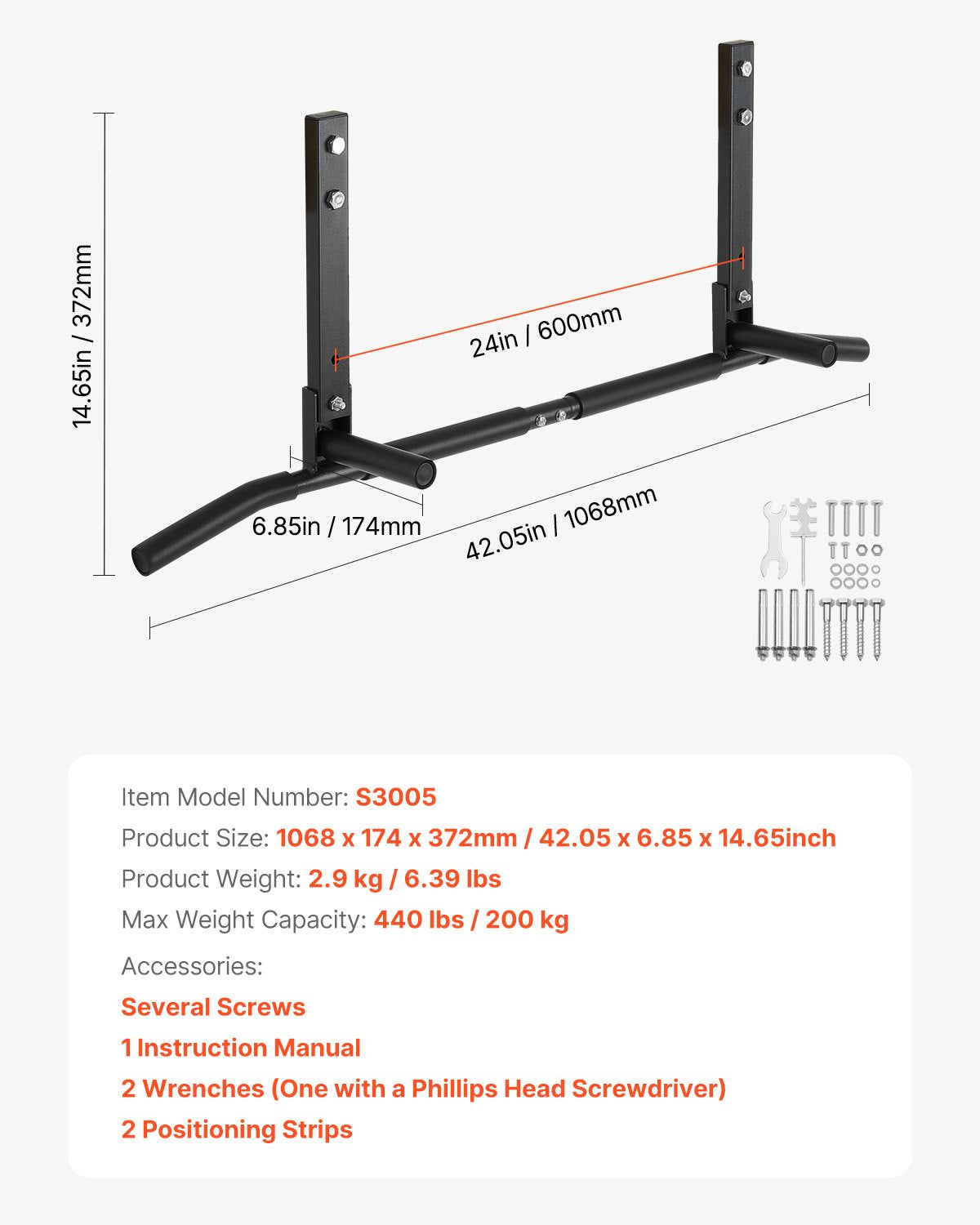 Joist Mount Pull Up Bar, Ceiling Mounted Chin Up Bar for Home Gym, Multi-Grip Pull Ups, 42 in Width Multifunctional Training Station, Heavy Duty Steel Upper Body Workout Bars, 440 lbs Capacity