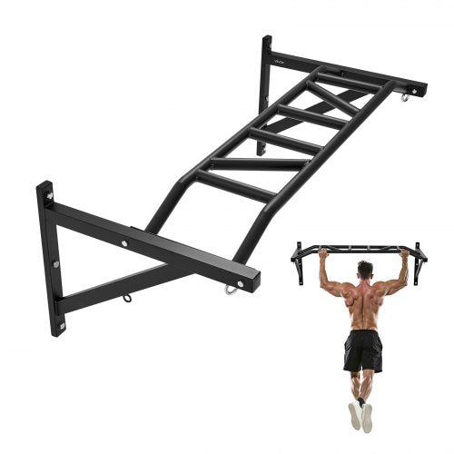 Pull-up-stång, väggmonterade pull-ups med flera grepp, 50 tum bred multifunktionell chin-up-träningsstation, kraftiga stålstänger för överkroppen med galgar, 440 lbs viktkapacitet, för hemmagym