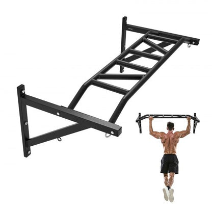 Pull-up-stång, väggmonterade pull-ups med flera grepp, 50 tum bred multifunktionell chin-up-träningsstation, kraftiga stålstänger för överkroppen med galgar, 440 lbs viktkapacitet, för hemmagym