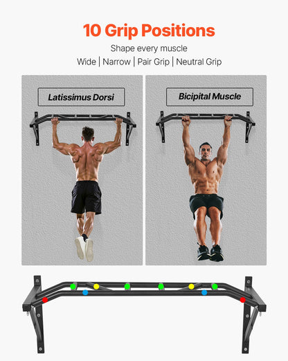 Pull-up-stång, väggmonterade pull-ups med flera grepp, 50 tum bred multifunktionell chin-up-träningsstation, kraftiga stålstänger för överkroppen med galgar, 440 lbs viktkapacitet, för hemmagym