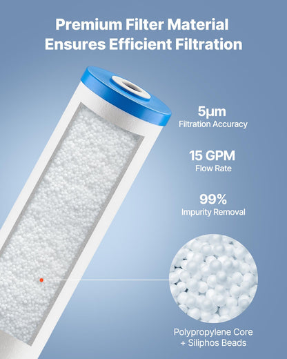 Ersättningspatron för vattenfilter för hela huset, 4,5"x20" (11x51 cm) polyfosfatfilter med kalkavlagringar för hela hemmets filtreringssystem, minskar klor, smak, lukt, förhindrar korrosion