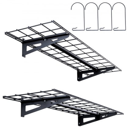Garagehyllor, 2-pack, 4 x 1 fot kraftiga garagehyllor väggmonterade, 400 lbs lastkapacitet (totalt) Flytande garagehyllor, lämpliga för verkstad, förråd, garageförvaring