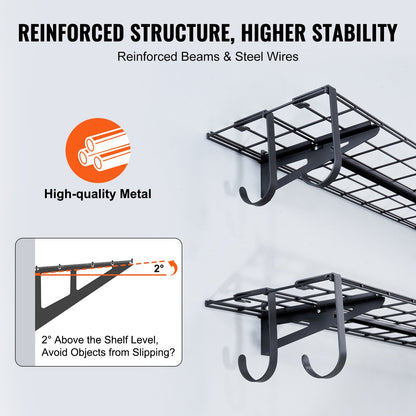 Garagehyllor, 2-pack, 4 x 1 fot kraftiga garagehyllor väggmonterade, 400 lbs lastkapacitet (totalt) Flytande garagehyllor, lämpliga för verkstad, förråd, garageförvaring