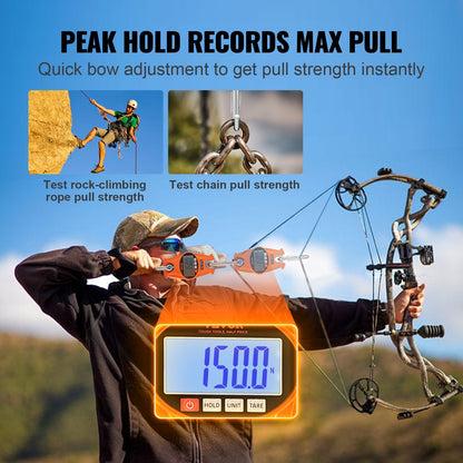 Digital kranvåg, 300 kg, industriell kraftig hängvåg med gjuten aluminiumhölje och LCD-skärm, handhållen minikran med krokar för gård, jakt, fiske, utomhusbruk, garage (orange)