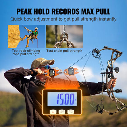 Digital kranvåg, 400 kg, industriell kraftig hängvåg med gjuten aluminiumhölje och LCD-skärm, handhållen minikran med krokar för gård, jakt, fiske, utomhusbruk, garage (orange)