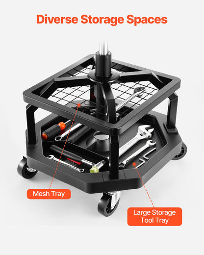 Rullande verkstadspall, pneumatisk garagestol/arbetspall med 136 kg kapacitet, justerbar höjd med rullande krypsits, 360° vridbar vadderad verkstadspall med hjul, för garage, verkstad och bilreparationer