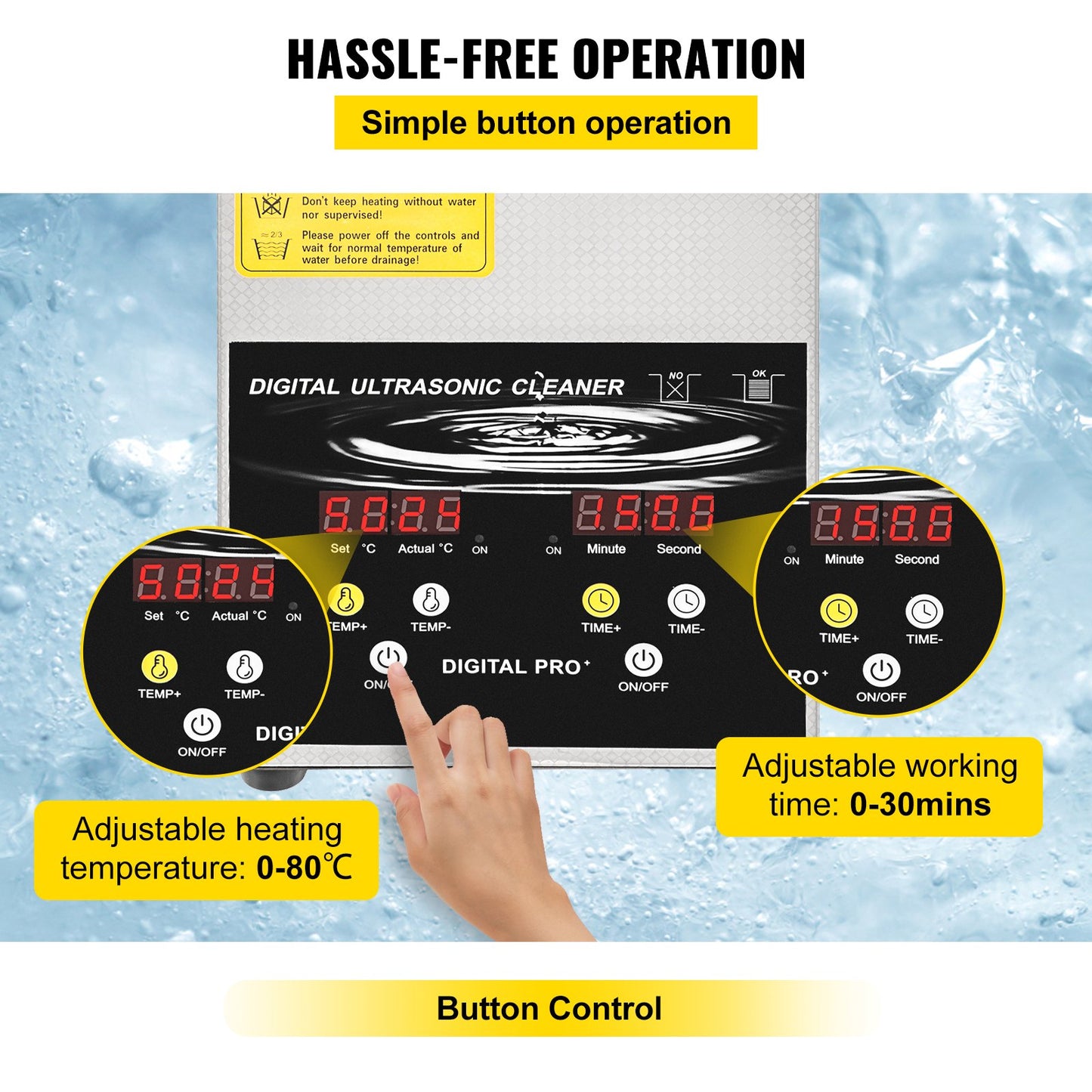 2L uppgraderad ultraljudsrengörare (100W värmare 60W ultraljud) Professionell digital ultraljudsrengörare för laboratorier med värmetimer för rengöring av smycken och glasögon