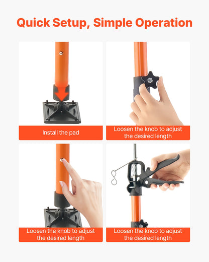 Cabinet Jack Support Pole, 2-Pack, 116-290 cm Steel Telescopic Quick Support Rod, Adjustable 3rd Hand System up to 70 kg Capacity for Installing Cabinets, Lifting Drywall, Cargo Bars