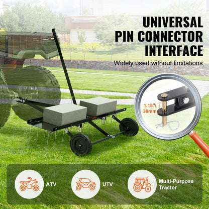 Bogserad vertikalskärare, 48-tums bogserad vertikalskärare med 24 fjäderstålpinnar, vertikalskärare för ATV eller gräsklippare, bogserad gräsmattaskärare med lyfthandtag för trädgårds- och gårdsgräs