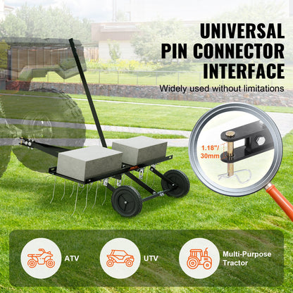 Bogserad vertikalskärare, 40-tums bogserad vertikalskärare med 20 fjäderstålpinnar, vertikalskärare för ATV eller gräsklippare, bogserad gräsmattaskärare med lyfthandtag för trädgårds- och gårdsgräs