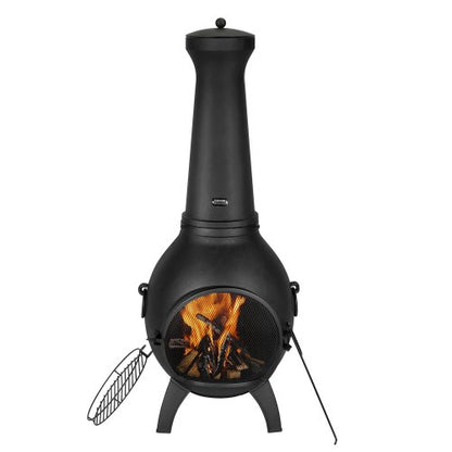 Chiminea, 40 cm vedeldad eldstad för utomhusbruk, sfärisk öppen spis för grillning och uppvärmning, eldstad i trä med grillnät, skorstensbeläggning och rostfritt skorstenslock, för uteplats, trädgård, bakgård