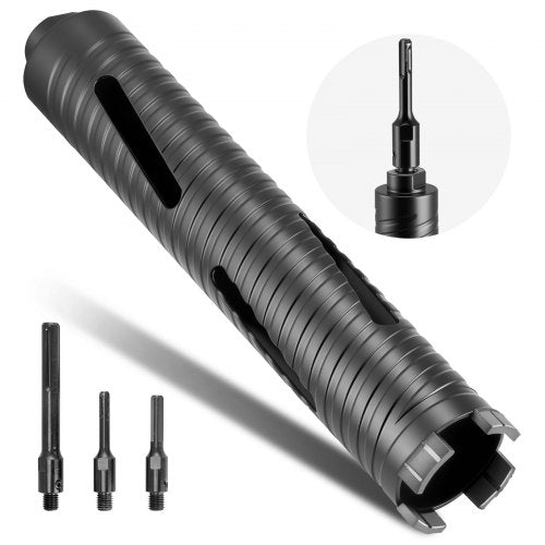 Core Drill Bit, 51 mm Diameter, 241 mm Drilling Depth, M16 Internal Thread, Diamond Dry Coring Bit with 3 Adapters, Pilot Drill and Hex Wrench, for Reinforced Concrete, Red Bricks, and Masonry