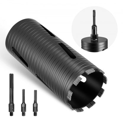 Core Drill Bit, 102 mm Diameter, 241 mm Drilling Depth, M16 Internal Thread, Diamond Dry Coring Bit with 3 Adapters, Pilot Drill and Hex Wrench, for Reinforced Concrete, Red Bricks, and Masonry