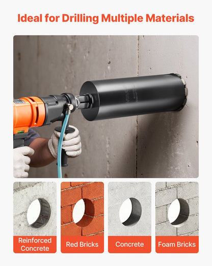 Core Drill Bit, 127 mm Diameter, 356 mm Drilling Depth, 1-1/4 in-7 Internal Thread, High-Precision Welding Technology, Wet Diamond Core Bit for Reinforced Concrete, Red Bricks, and Masonry