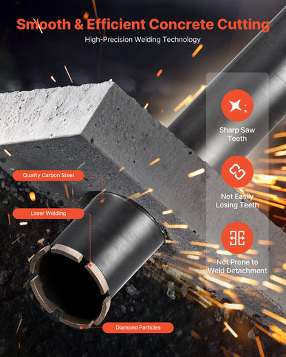 Core Drill Bit, 63.5 mm Diameter, 356 mm Drilling Depth, 1-1/4 in-7 Internal Thread, High-Precision Welding Technology, Wet Diamond Core Bit for Reinforced Concrete, Red Bricks, and Masonry