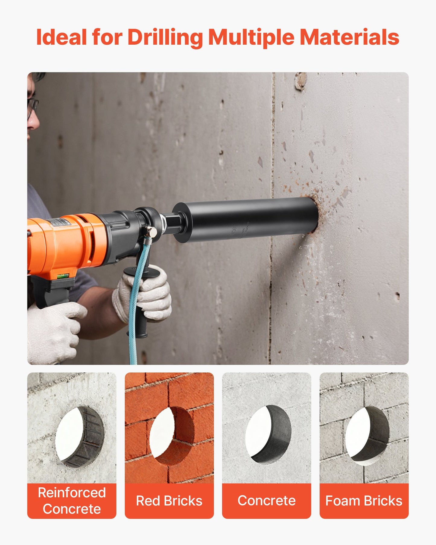 Core Drill Bit, 89 mm Diameter, 356 mm Drilling Depth, 1-1/4 in-7 Internal Thread, High-Precision Welding Technology, Wet Diamond Core Bit for Reinforced Concrete, Red Bricks, and Masonry