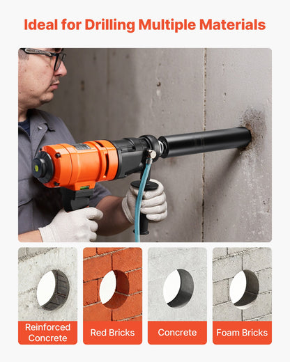 Core Drill Bit, 76 mm Diameter, 356 mm Drilling Depth, 1-1/4 in-7 Internal Thread, High-Precision Welding Technology, Wet Diamond Core Bit for Reinforced Concrete, Red Bricks, and Masonry
