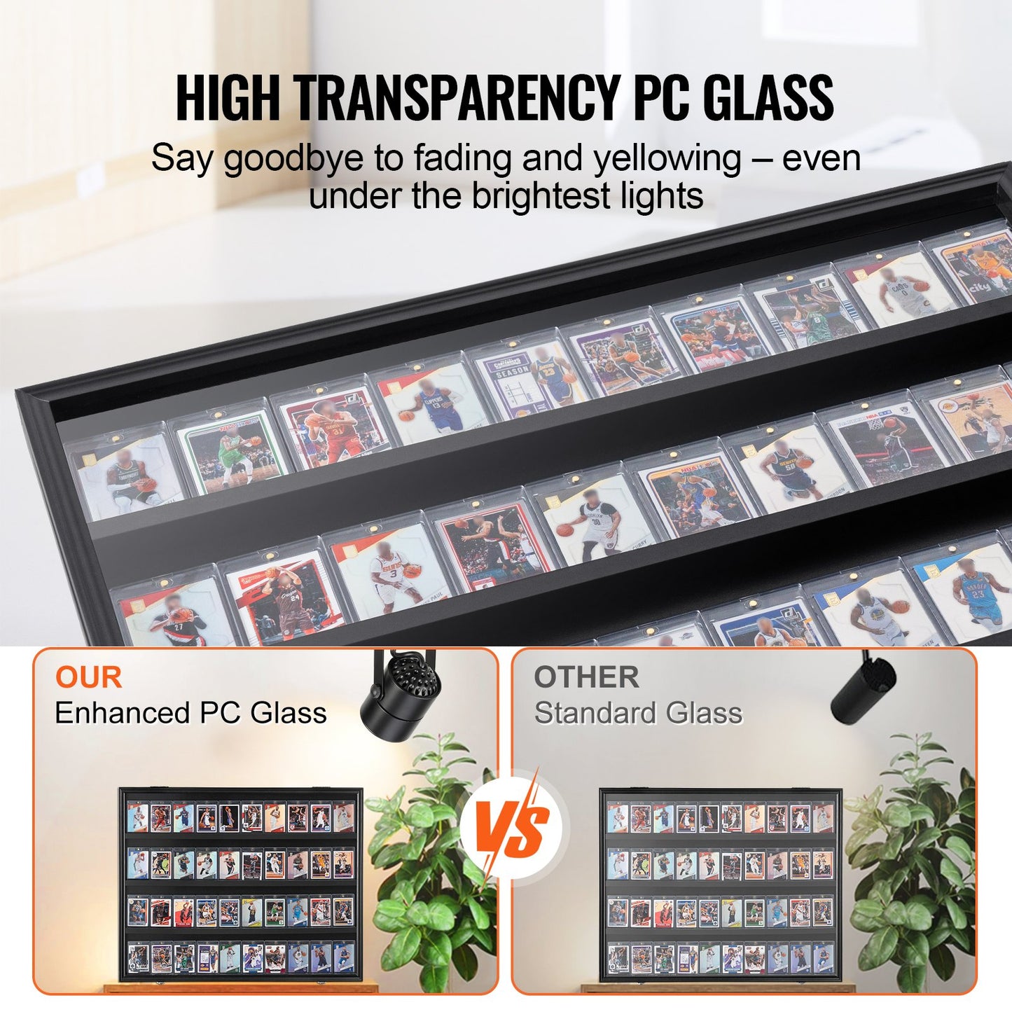 36 Graded Sports Card Display Case, 30.5x24.3x2.1 in/77.5x61.7x5.3 cm, Baseball Card Display Frame with 98% UV Protection Clear View PC Glass, Lockable Wall Cabinet for Football Basketball Hockey Trading Card