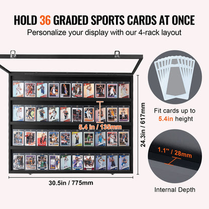 36 Graded Sports Card Display Case, 30.5x24.3x2.1 in/77.5x61.7x5.3 cm, Baseball Card Display Frame with 98% UV Protection Clear View PC Glass, Lockable Wall Cabinet for Football Basketball Hockey Trading Card