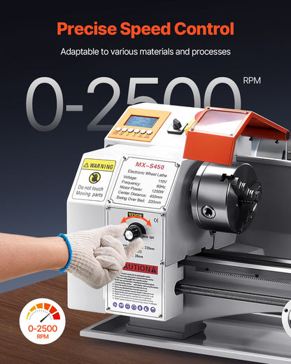 Metallsvarv, 220 x 450 mm (8,7 x 18 tum), precisionsbänksvarv för metall, automatisk matning, 0-2500 varv/min variabel hastighet, 1250 W borstlös motor, för bearbetning av precisionsdelar mjuka metaller träplast