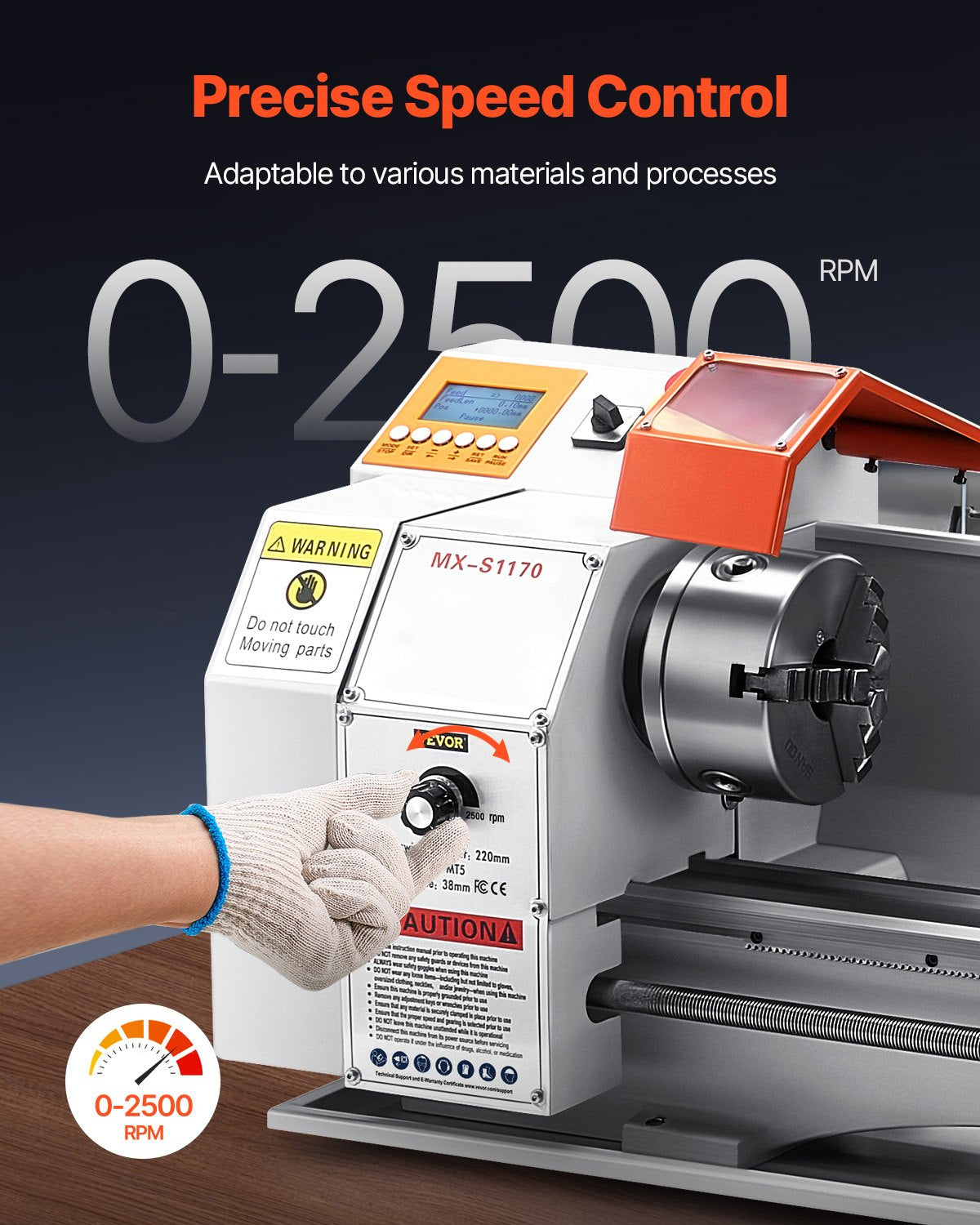 Metallsvarv, 220 x 1000 mm (8,7 x 39 tum), precisionsbänksvarv för metall, automatisk matning, 0–2500 varv/min variabel hastighet, 1250 W borstlös motor, för bearbetning av precisionsdelar, mjuka metaller, trä och plast