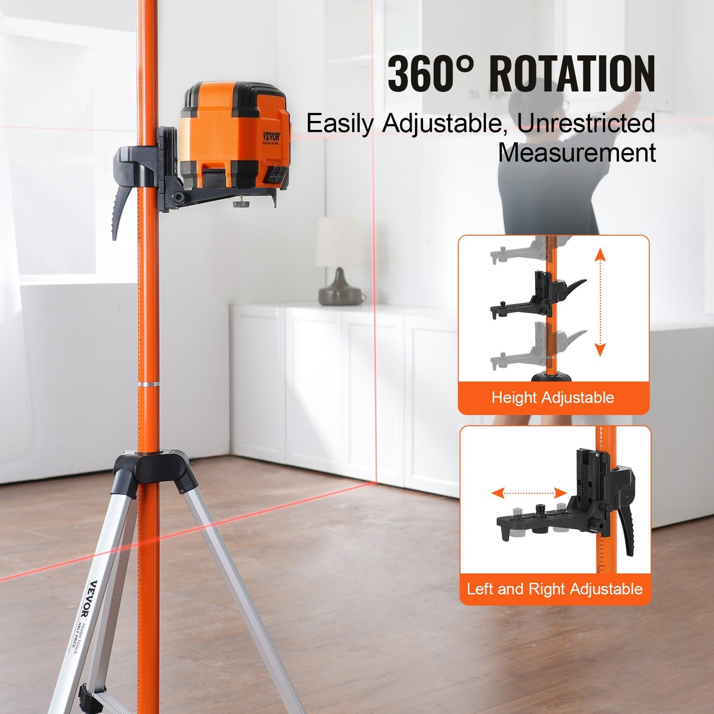 Lasernivåstativ 10,2 cm - 20 och 20,3 cm - 11 gängor, höjdjustering 1040-3400 mm