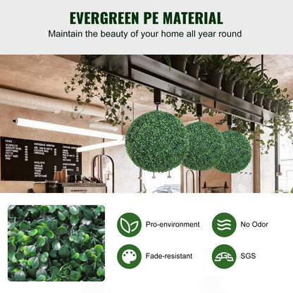 Artificial Topiaries Boxwood Trees, 16” Tall (2 Pieces), Ball-Shape Faux Topiaries Plant, All-year Green Feaux Plant Decorative Balls for Backyard, Balcony,Garden, Wedding and Home Décor