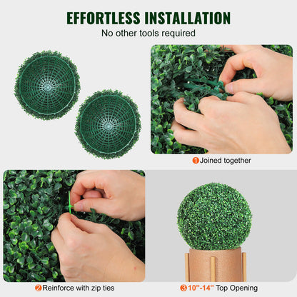 Artificial Topiaries Boxwood Trees, 16” Tall (2 Pieces), Ball-Shape Faux Topiaries Plant, All-year Green Feaux Plant Decorative Balls for Backyard, Balcony,Garden, Wedding and Home Décor