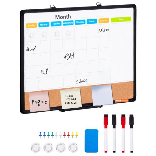 61 x 43 cm whiteboardtavla med månadskalender och korktavla i kombination med aluminiumram – 2-i-1 magnetisk whiteboardtavla med torr raderbar anslagstavla för väggmontering – Perfekt för skolan, hemmet, kontoret