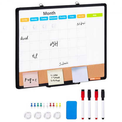61 x 43 cm whiteboardtavla med månadskalender och korktavla i kombination med aluminiumram – 2-i-1 magnetisk whiteboardtavla med torr raderbar anslagstavla för väggmontering – Perfekt för skolan, hemmet, kontoret