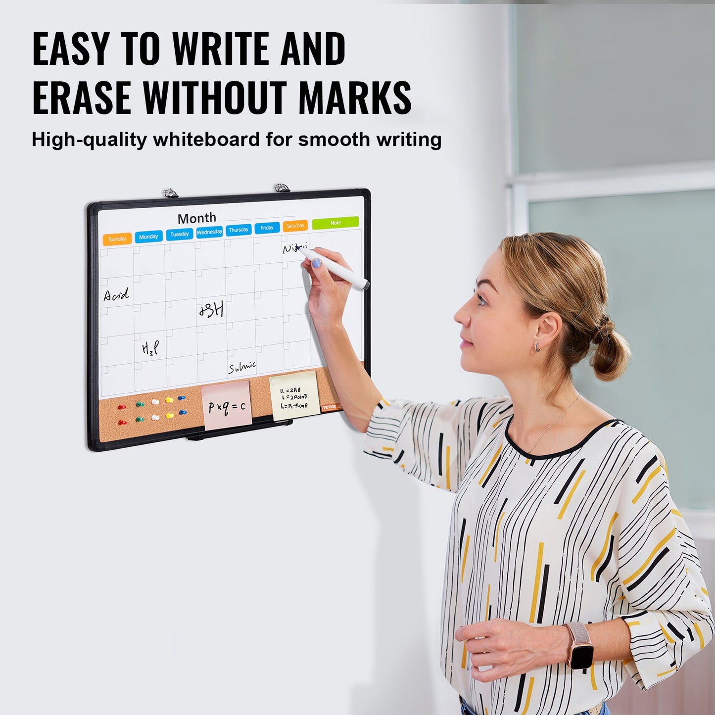 61 x 43 cm whiteboardtavla med månadskalender och korktavla i kombination med aluminiumram – 2-i-1 magnetisk whiteboardtavla med torr raderbar anslagstavla för väggmontering – Perfekt för skolan, hemmet, kontoret