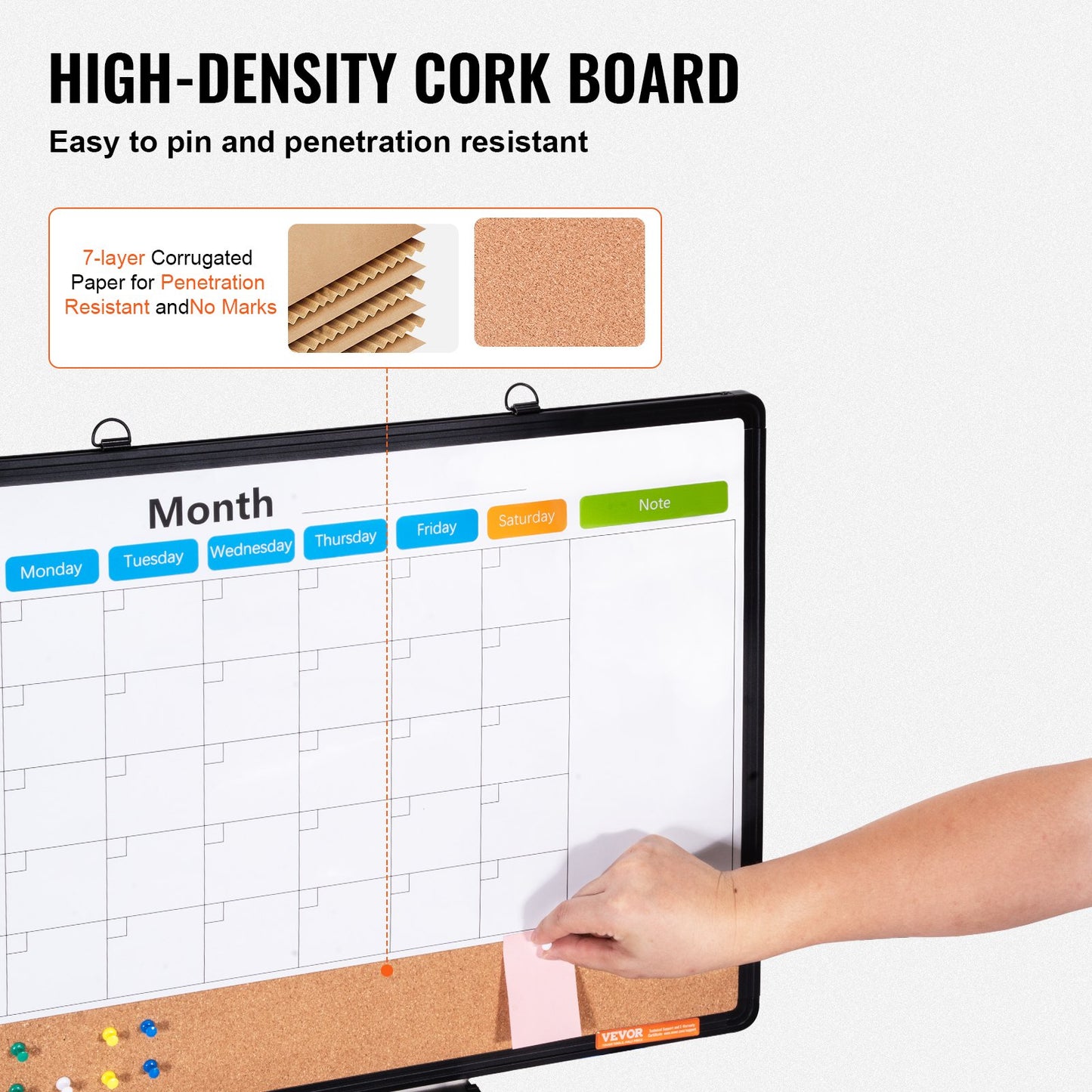 61 x 43 cm whiteboardtavla med månadskalender och korktavla i kombination med aluminiumram – 2-i-1 magnetisk whiteboardtavla med torr raderbar anslagstavla för väggmontering – Perfekt för skolan, hemmet, kontoret