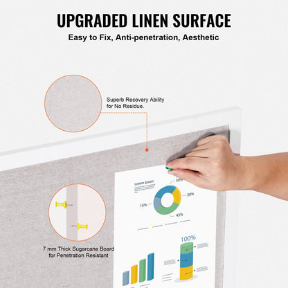 30"x20" White Cork Board with Linen Surface – Stylish Wall-Mounted Bulletin Board for Home, School, Office – Elegant & Functional Noticeboard