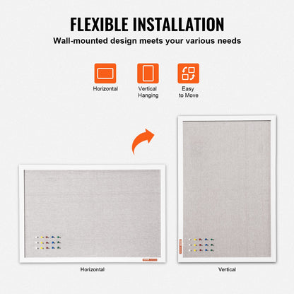 30"x20" White Cork Board with Linen Surface – Stylish Wall-Mounted Bulletin Board for Home, School, Office – Elegant & Functional Noticeboard