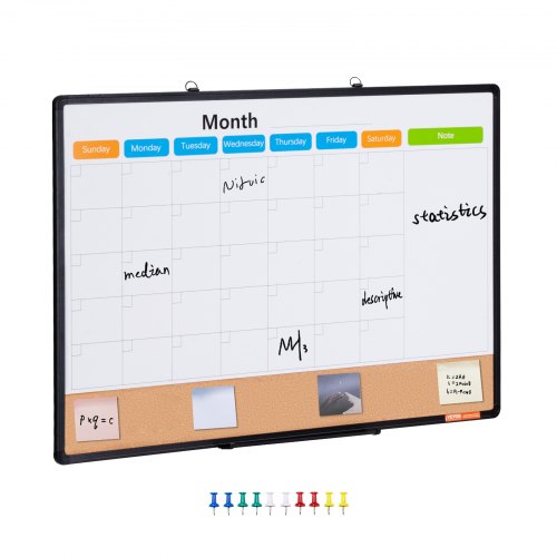 86 x 61 cm whiteboardtavla med månadskalender och korktavla i kombination med aluminiumram – 2-i-1 magnetisk whiteboardtavla med torr raderbar anslagstavla för väggmontering – Perfekt för skolan, hemmet, kontoret