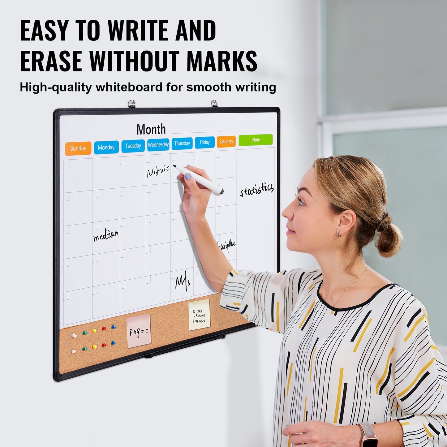 86 x 61 cm whiteboardtavla med månadskalender och korktavla i kombination med aluminiumram – 2-i-1 magnetisk whiteboardtavla med torr raderbar anslagstavla för väggmontering – Perfekt för skolan, hemmet, kontoret