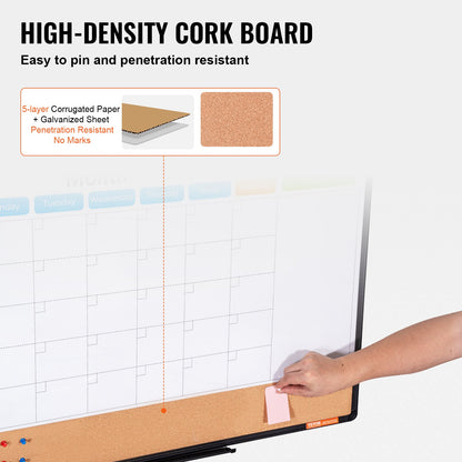 86 x 61 cm whiteboardtavla med månadskalender och korktavla i kombination med aluminiumram – 2-i-1 magnetisk whiteboardtavla med torr raderbar anslagstavla för väggmontering – Perfekt för skolan, hemmet, kontoret
