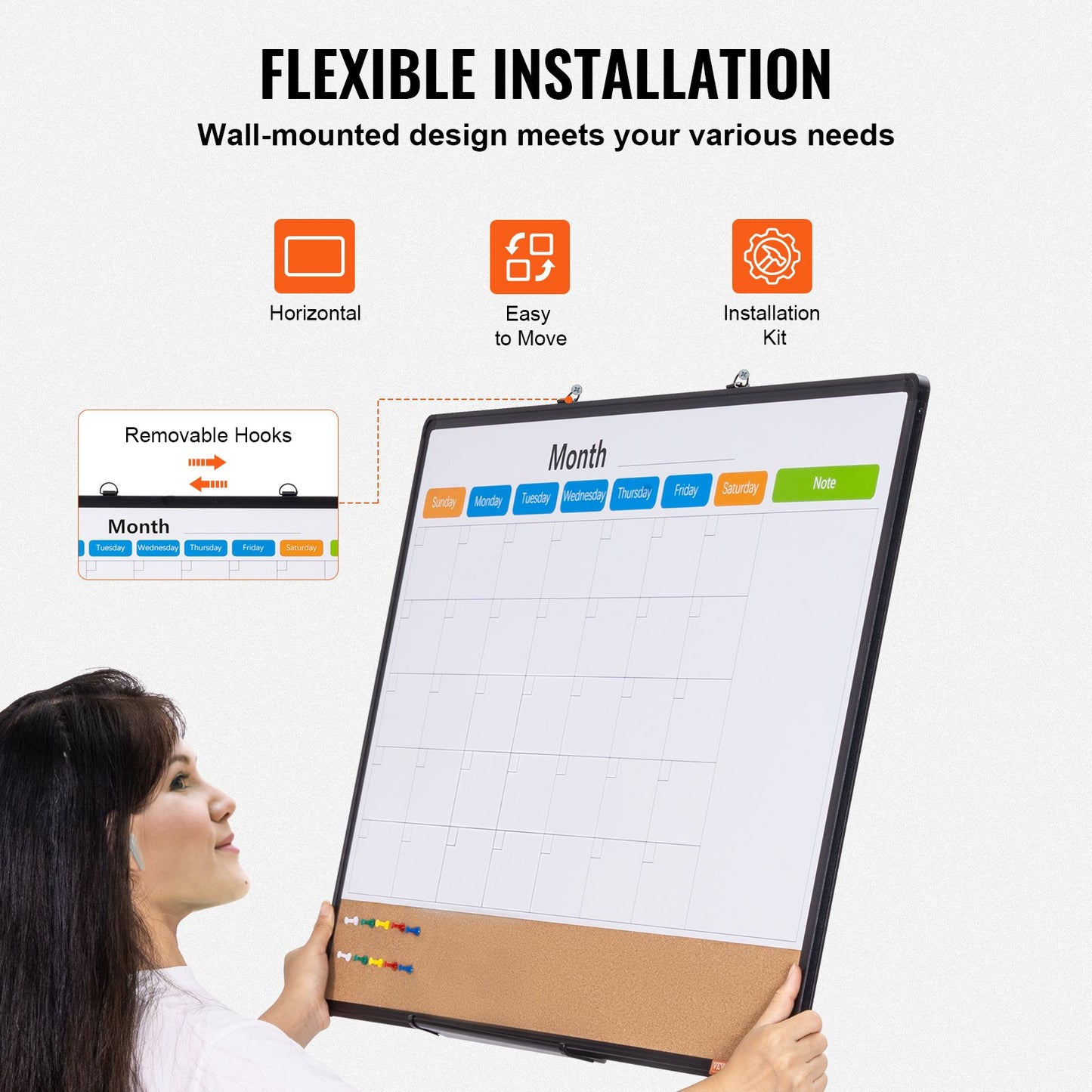 86 x 61 cm whiteboardtavla med månadskalender och korktavla i kombination med aluminiumram – 2-i-1 magnetisk whiteboardtavla med torr raderbar anslagstavla för väggmontering – Perfekt för skolan, hemmet, kontoret