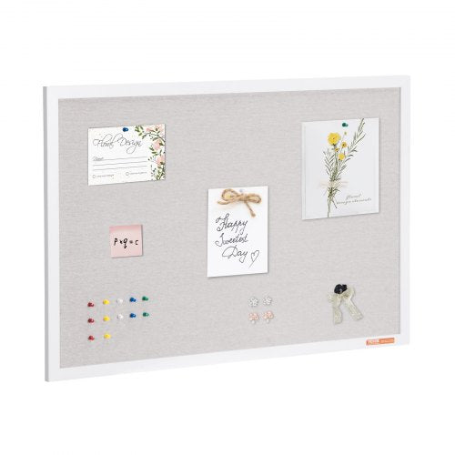 36"x24" White Cork Board with Linen Surface – Stylish Wall-Mounted Bulletin Board for Home, School, Office – Elegant & Functional Noticeboard