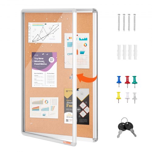 91 x 61 cm sluten korktavla med aluminiumram – Låsbar anslagstavla med akryldörr och 2 nycklar – Väderbeständig väggmonter för skola, hem, kontor