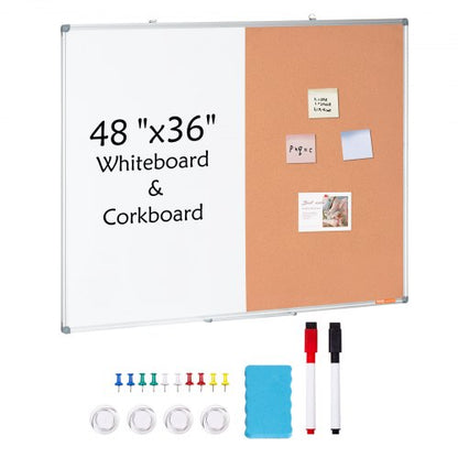 112 x 91 cm whiteboard- och korktavlakombination med aluminiumram – 2-i-1 magnetisk whiteboardtavla för väggmontering – perfekt för skolan, hemmet, kontoret